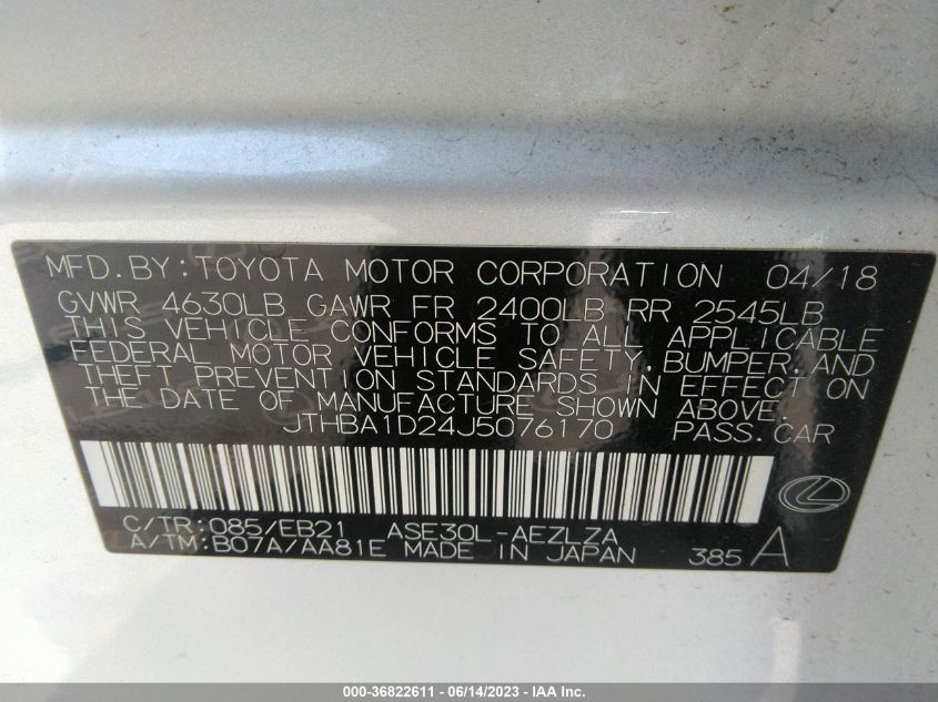 2018 LEXUS IS IS 300 - JTHBA1D24J5076170
