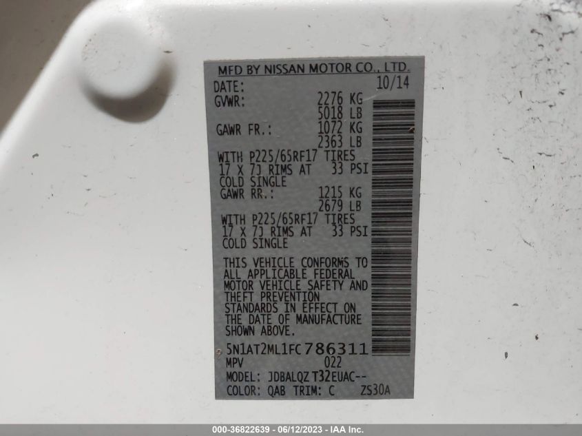 2015 NISSAN ROGUE SV - 5N1AT2ML1FC786311
