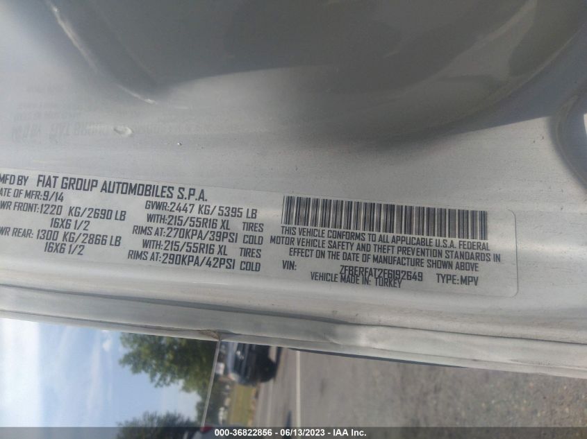2015 RAM PROMASTER CITY CARGO VAN TRADESMAN - ZFBERFAT2F6192649