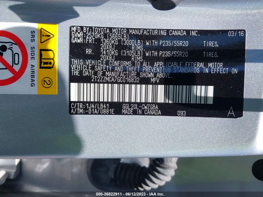 2016 LEXUS RX 350 - 2T2ZZMCA7GC016832