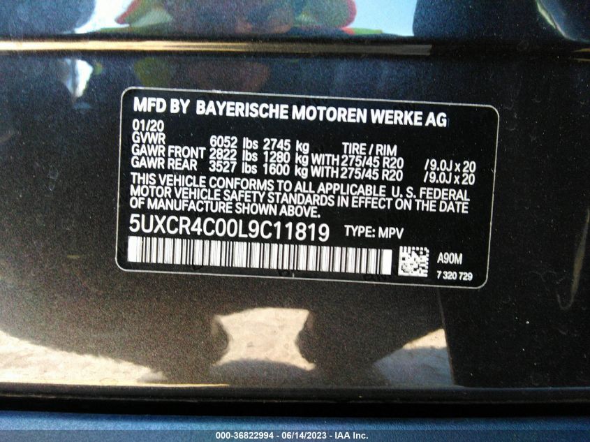 2020 BMW X5 SDRIVE 40I - 5UXCR4C00L9C11819