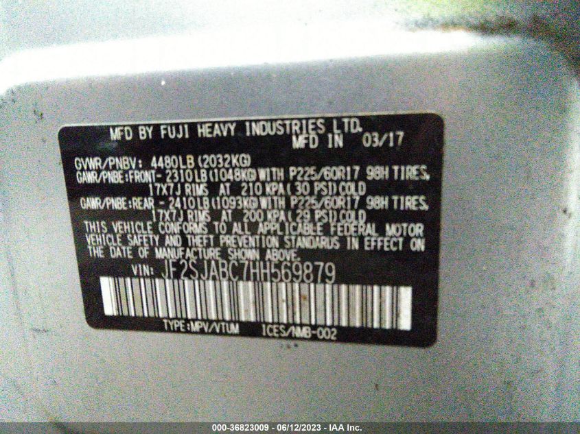 2017 SUBARU FORESTER - JF2SJABC7HH569879