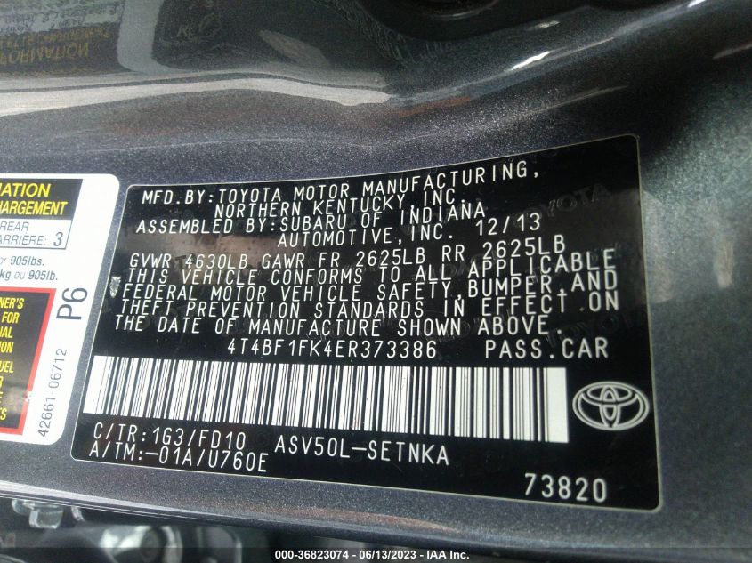 2014 TOYOTA CAMRY L/SE/LE/XLE - 4T4BF1FK4ER373386