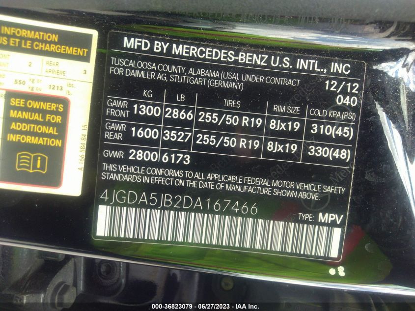 2013 MERCEDES-BENZ M-CLASS ML 350 - 4JGDA5JB2DA167466