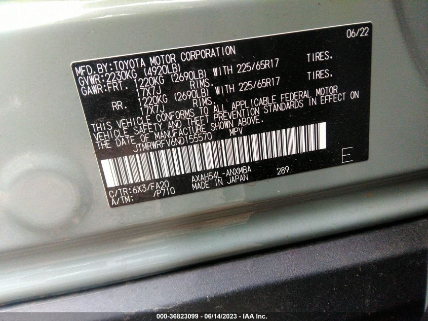 2022 TOYOTA RAV4 HYBRID XLE - JTMRWRFV6ND155570