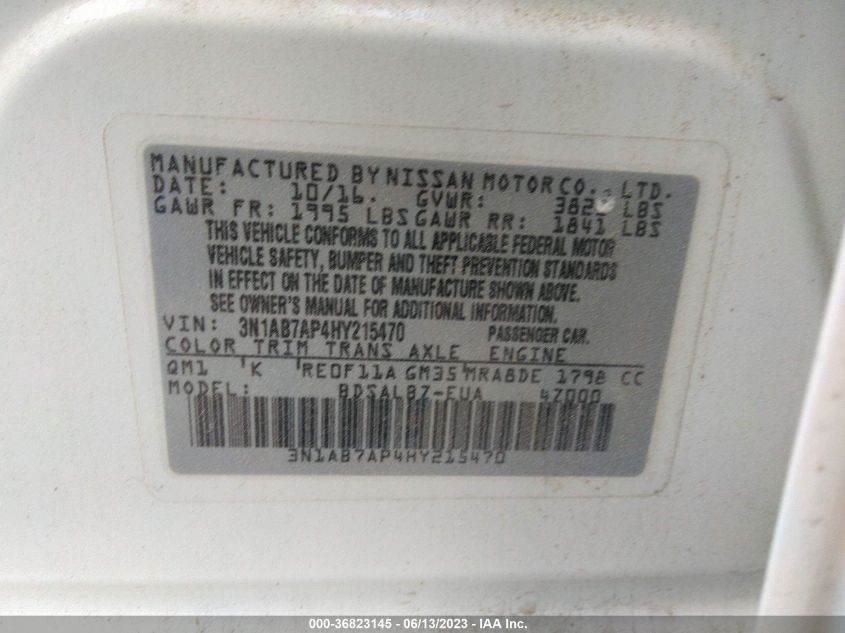 2017 NISSAN SENTRA S/SV/SR/SL - 3N1AB7AP4HY215470