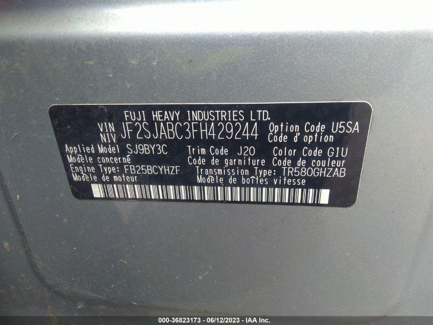 2015 SUBARU FORESTER 2.5I - JF2SJABC3FH429244
