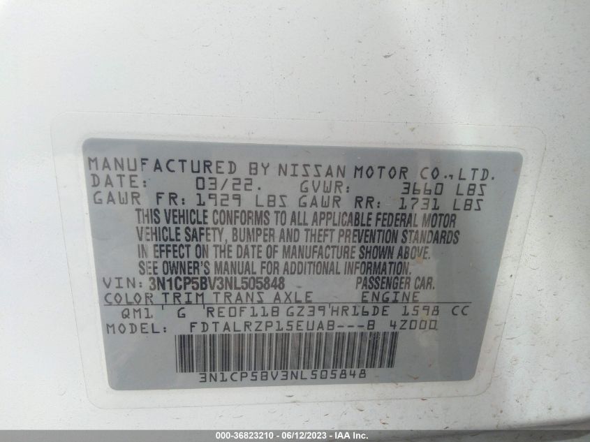 2022 NISSAN KICKS S - 3N1CP5BV3NL505848