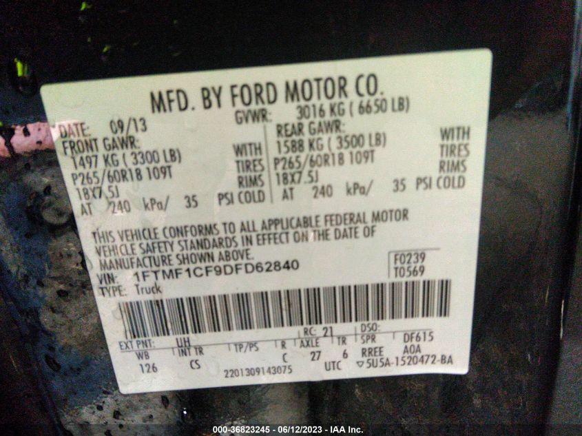 2013 FORD F-150 XL/STX/XLT - 1FTMF1CF9DFD62840