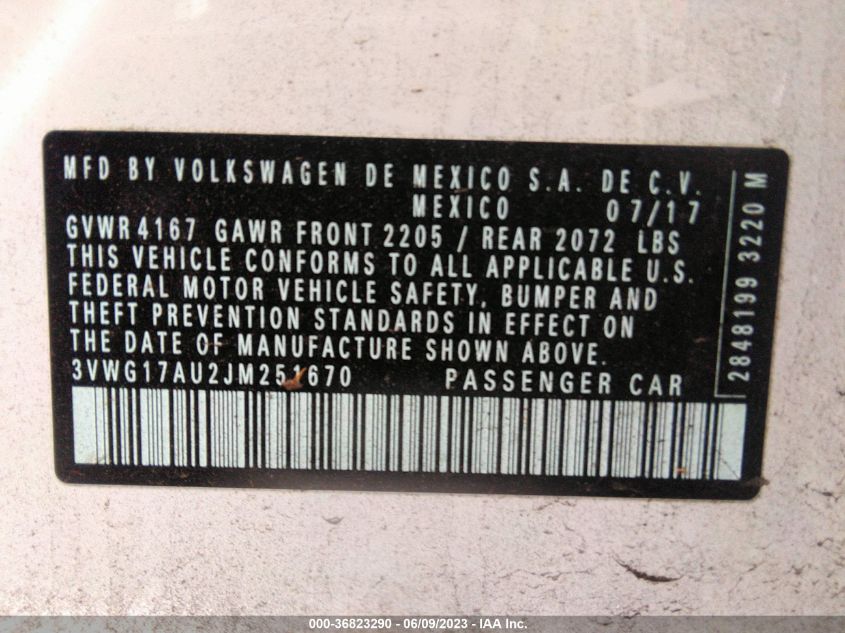 2018 VOLKSWAGEN GOLF S/SE - 3VWG17AU2JM251670
