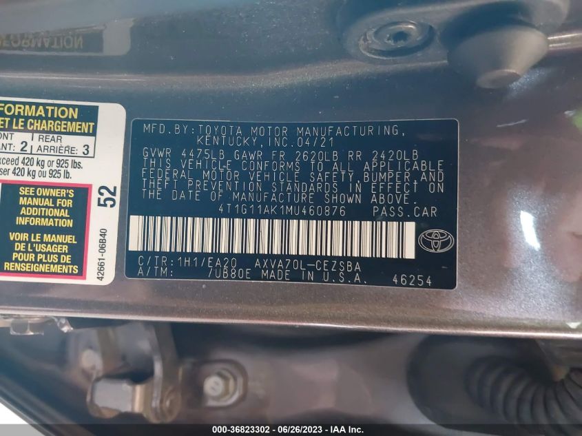 2021 TOYOTA CAMRY SE - 4T1G11AK1MU460876