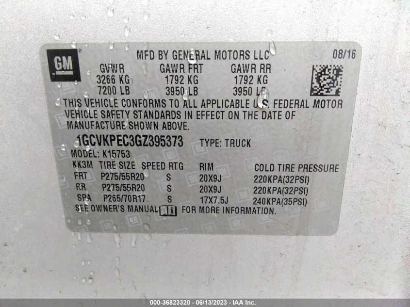 2016 CHEVROLET SILVERADO 1500 CUSTOM - 1GCVKPEC3GZ395373