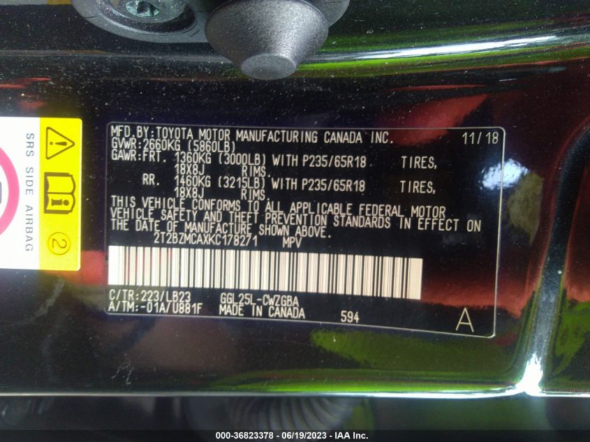 2019 LEXUS RX RX 350 - 2T2BZMCAXKC178271