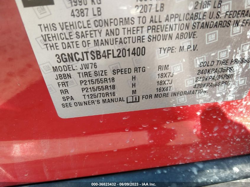 2015 CHEVROLET TRAX LTZ - 3GNCJTSB4FL201400