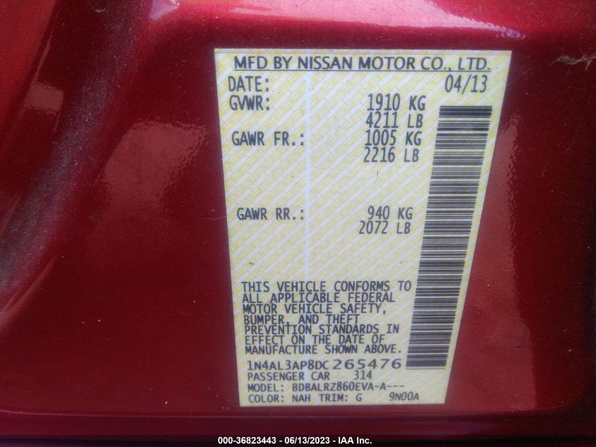 2013 NISSAN ALTIMA 2.5 S - 1N4AL3AP8DC265476