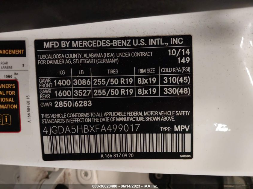 2015 MERCEDES-BENZ M-CLASS ML 350 - 4JGDA5HBXFA499017