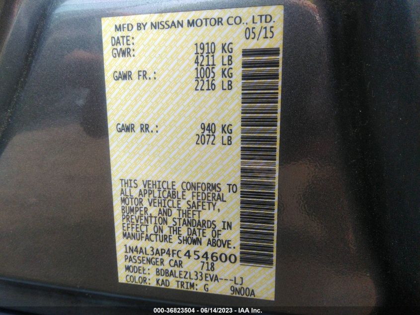 2015 NISSAN ALTIMA 2.5 S - 1N4AL3AP4FC454600