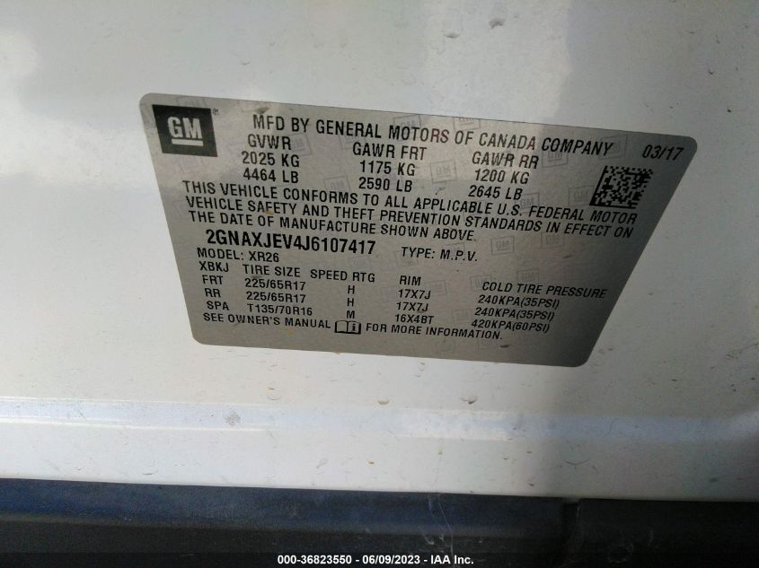 2018 CHEVROLET EQUINOX LT - 2GNAXJEV4J6107417