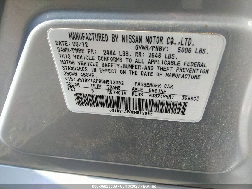2013 INFINITI M37 JN1BY1AP8DM512092