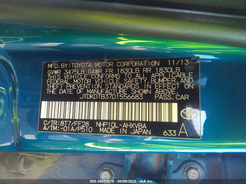 2013 TOYOTA PRIUS C ONE/TWO/THREE/FOUR - JTDKDTB37D1556683