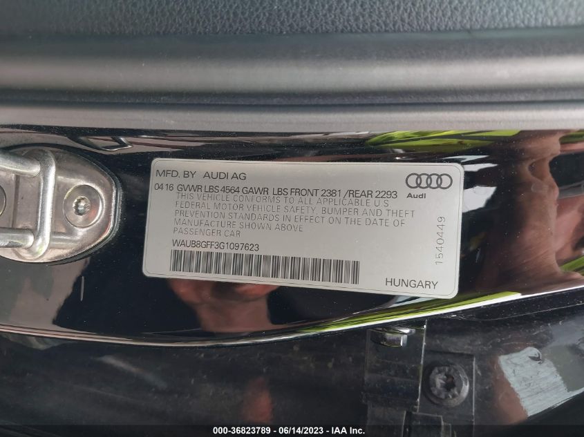 2016 AUDI A3 2.0T PREMIUM - WAUB8GFF3G1097623