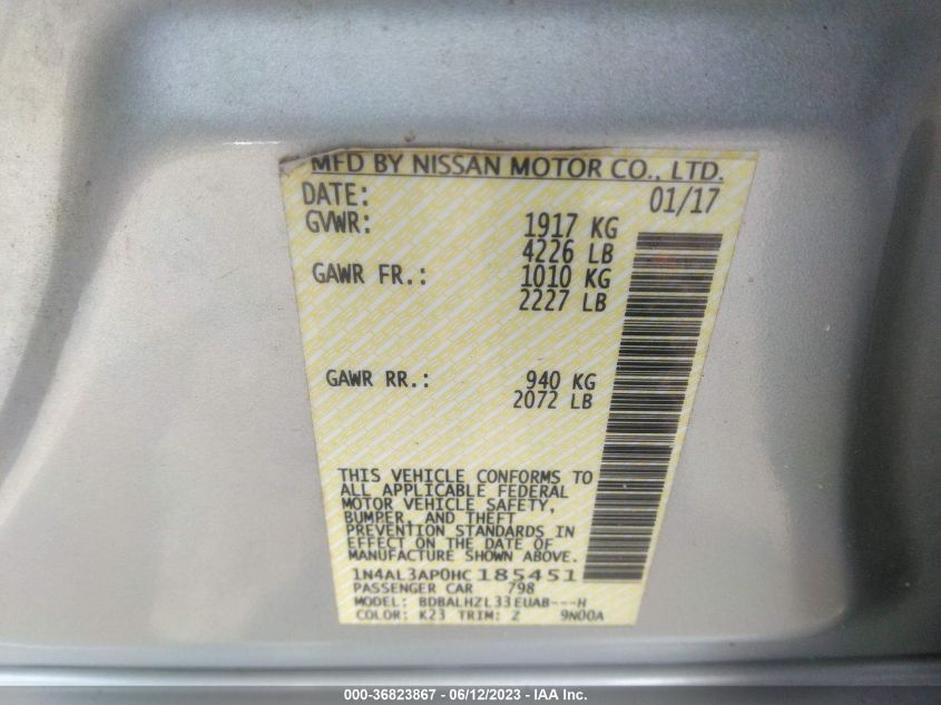2017 NISSAN ALTIMA 2.5 SR - 1N4AL3AP0HC185451