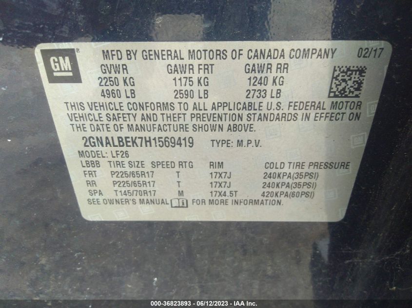 2017 CHEVROLET EQUINOX LS - 2GNALBEK7H1569419