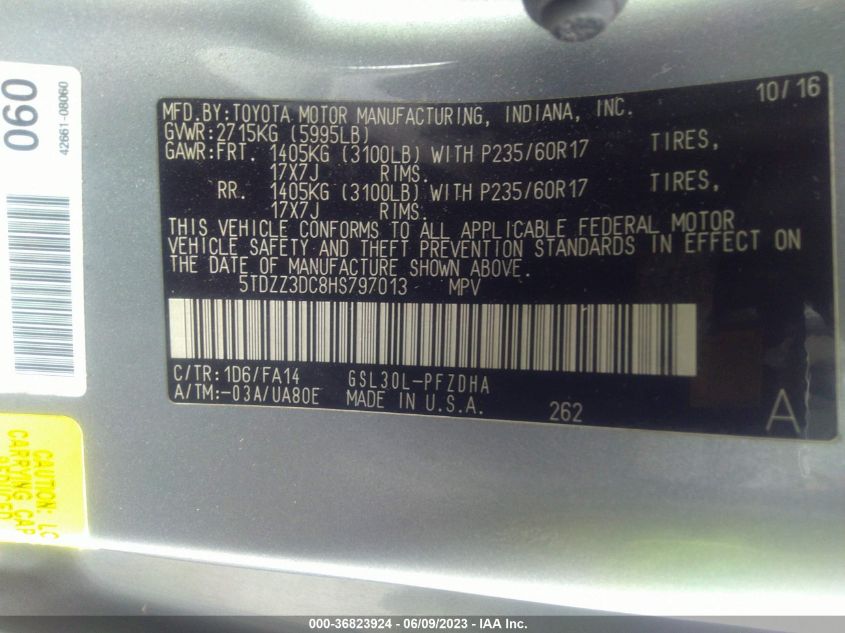 2017 TOYOTA SIENNA L - 5TDZZ3DC8HS797013