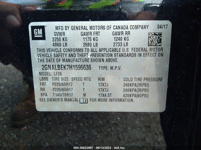 2017 CHEVROLET EQUINOX LS - 2GNALBEK7H1596636
