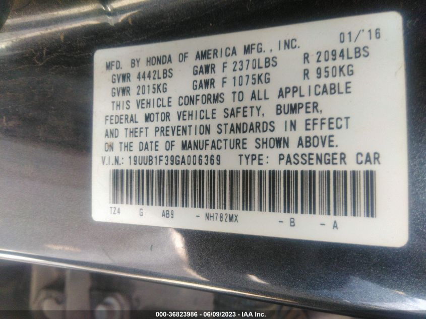2016 ACURA TLX - 19UUB1F39GA006369