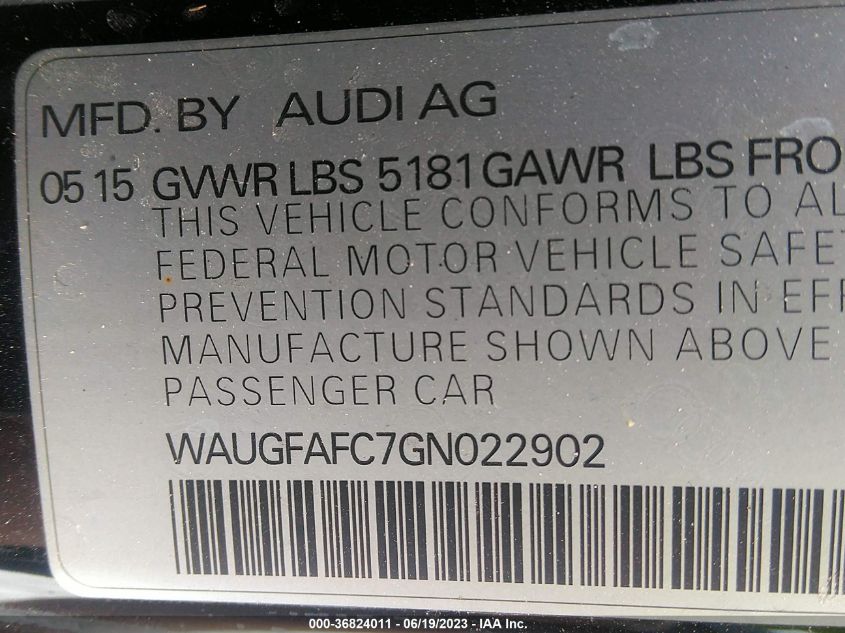 2016 AUDI A6 2.0T PREMIUM PLUS - WAUGFAFC7GN022902