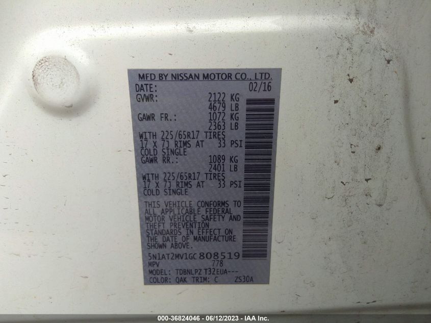 2016 NISSAN ROGUE SL - 5N1AT2MV1GC808519
