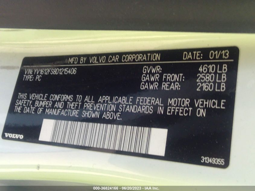 2013 VOLVO S60 T5 - YV1612FS8D1215406