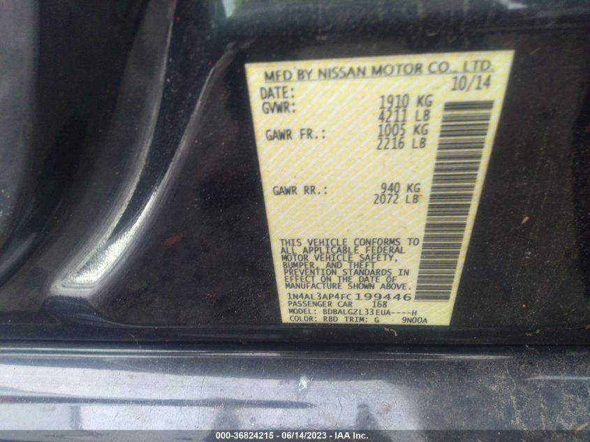 2015 NISSAN ALTIMA 2.5 S - 1N4AL3AP4FC199446