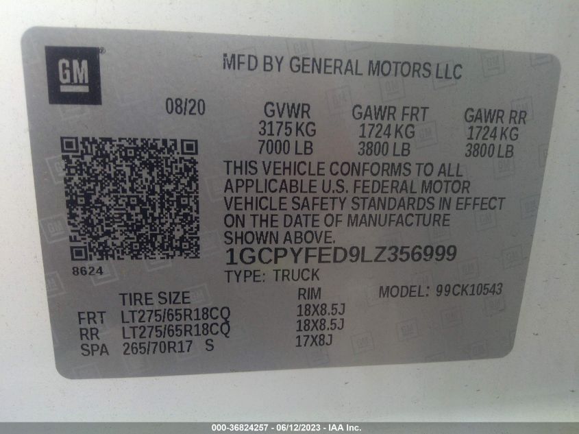2020 CHEVROLET SILVERADO 1500 LT TRAIL BOSS - 1GCPYFED9LZ356999