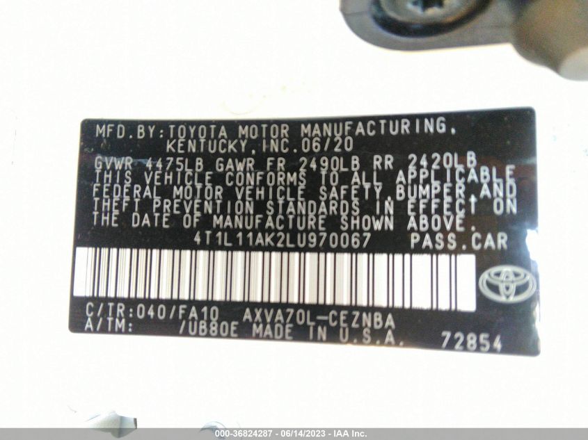 2020 TOYOTA CAMRY LE - 4T1L11AK2LU970067