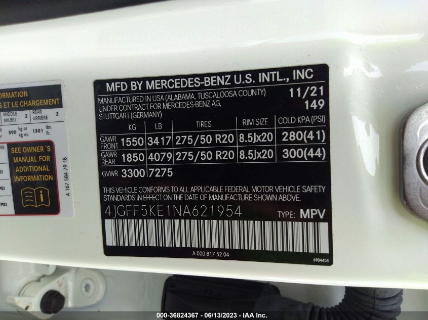 2022 MERCEDES-BENZ GLS GLS 450 - 4JGFF5KE1NA0Z1954