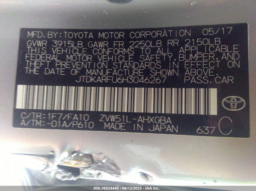 2017 TOYOTA PRIUS TWO/TWO ECO/THREE - JTDKARFU6H3046267