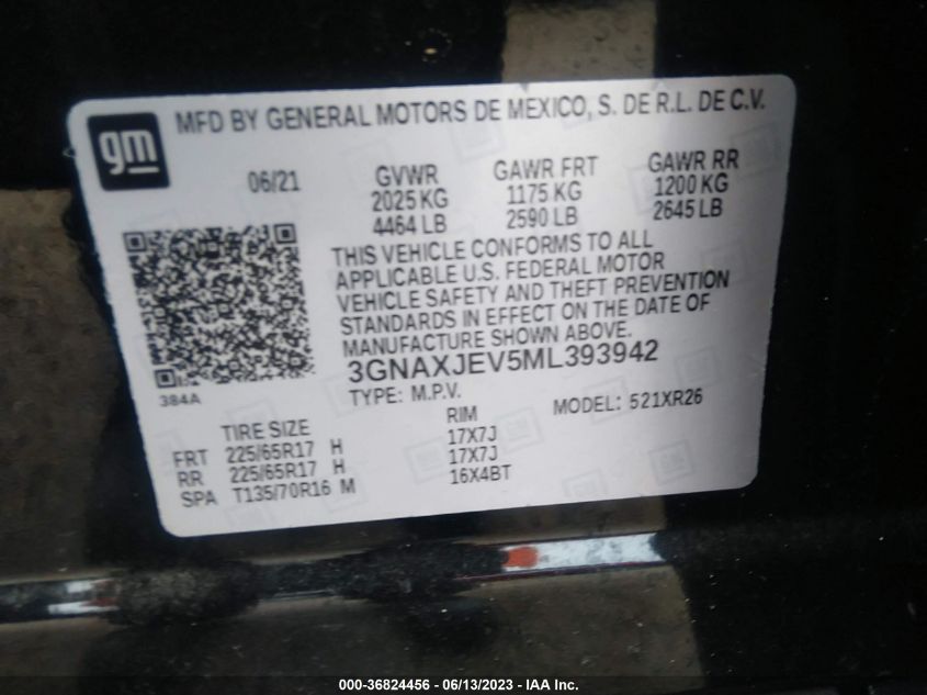 2021 CHEVROLET EQUINOX LT - 3GNAXJEV5ML393942