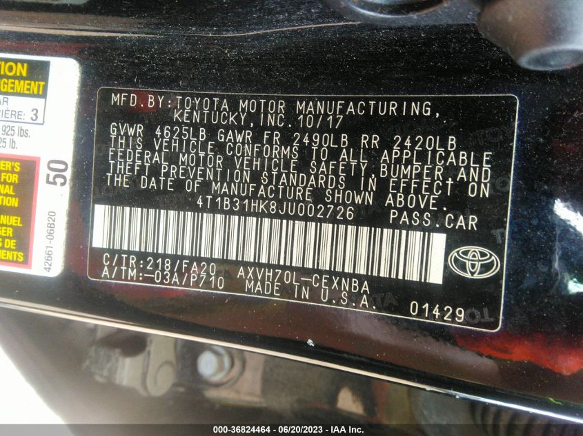 2018 TOYOTA CAMRY HYBRID - 4T1B31HK8JU002726