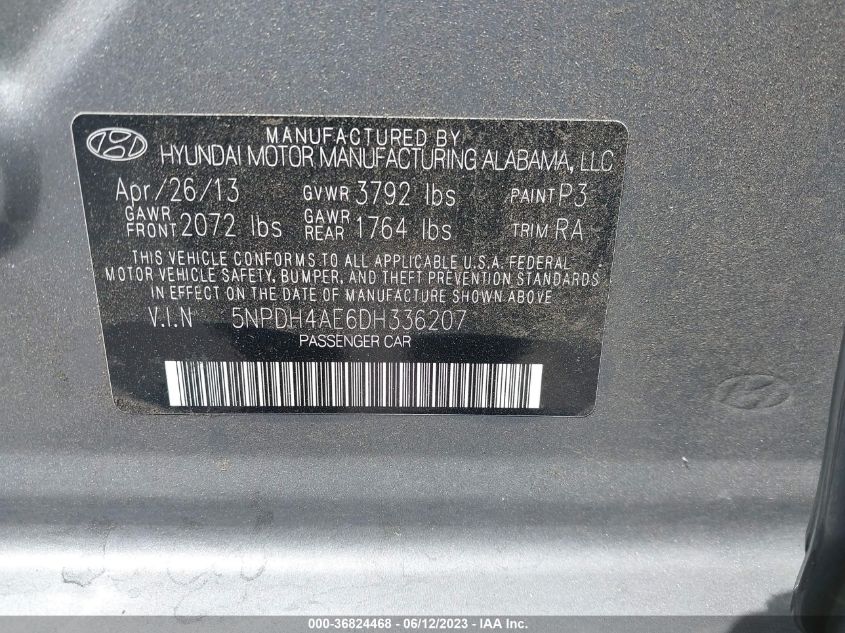 2013 HYUNDAI ELANTRA LIMITED PZEV - 5NPDH4AE6DH336207