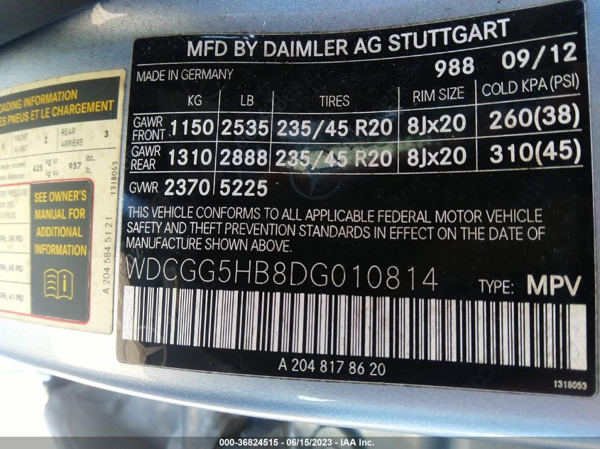 2013 MERCEDES-BENZ GLK-CLASS GLK 350 - WDCGG5HB8DG010814