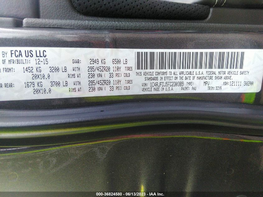 2015 JEEP GRAND CHEROKEE SRT - 1C4RJFDJ5FC230389