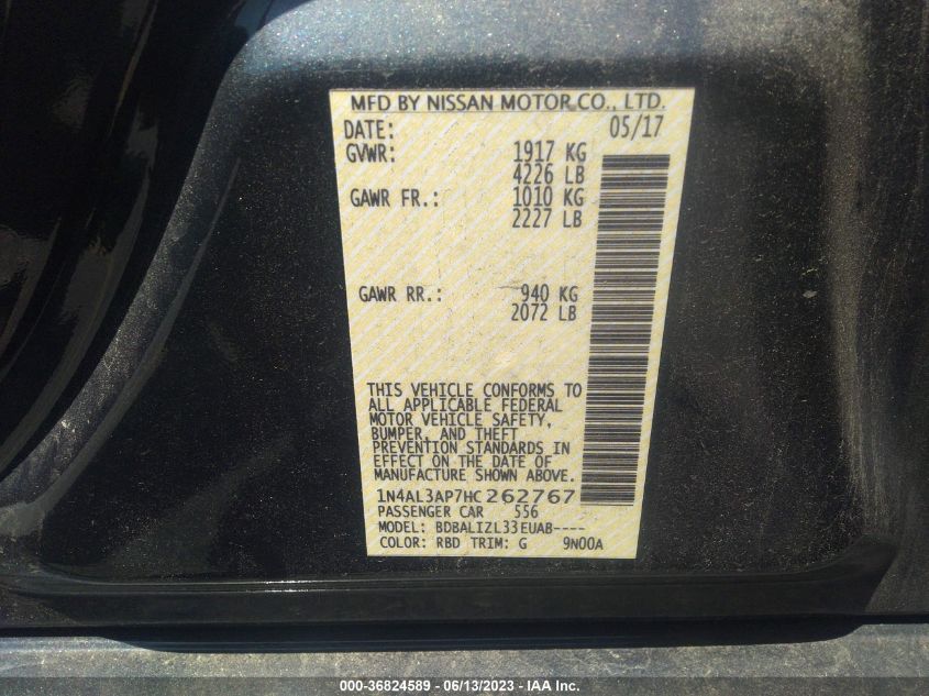 2017 NISSAN ALTIMA 2.5/S/SV/SL/SR - 1N4AL3AP7HC262767