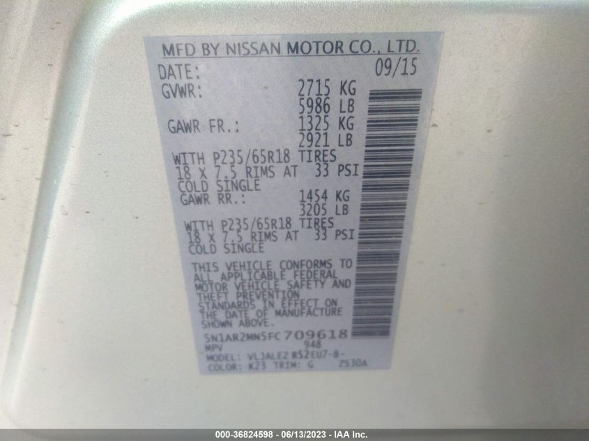 2015 NISSAN PATHFINDER SV - 5N1AR2MN5FC709618