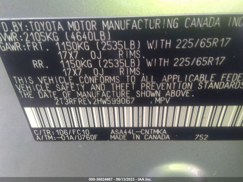 2017 TOYOTA RAV4 XLE - 2T3RFREV2HW599067