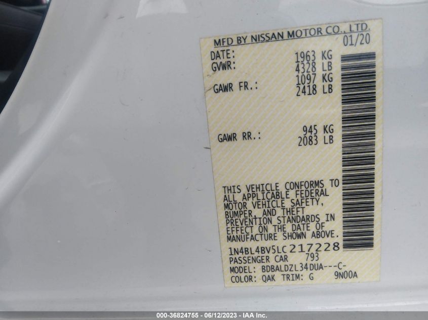 2020 NISSAN ALTIMA 2.5 S - 1N4BL4BV5LC217228