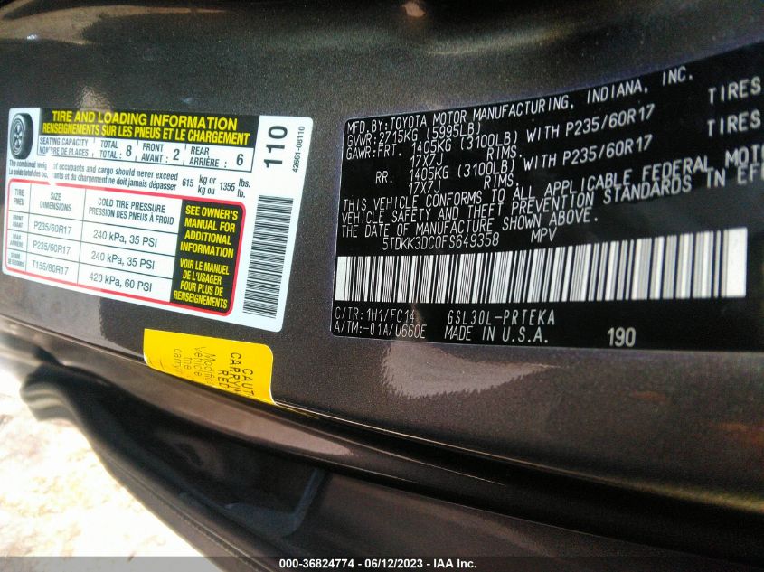 2015 TOYOTA SIENNA LE - 5TDKK3DC0FS649358