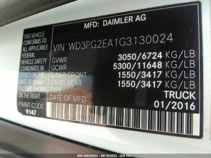 2016 MERCEDES-BENZ METRIS CARGO VAN - WD3PG2EA1G3130024