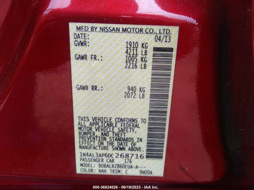 2013 NISSAN ALTIMA 2.5 S - 1N4AL3AP6DC268716